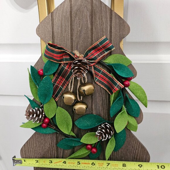 Trees Shaped Wood Christmas Sled With Holly And Berry Wreath And Bells - Picture 10 of 11